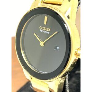 Citizen Women's Watch Eco-Drive Axiom GA1052-04E Gold Tone Case Black Dial 30mm